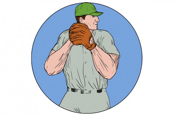 580x387 baseball pitcher starting to throw ball circle drawing - Baseball Pitcher Drawing