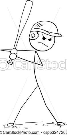 235x470 Cartoon Of Male Baseball Player Batter Cartoon Stick Man Drawing - Baseball Player Drawing