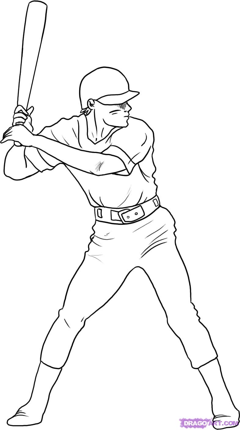786x1405 How To Draw A Baseball Player, Step - Baseball Player Drawing