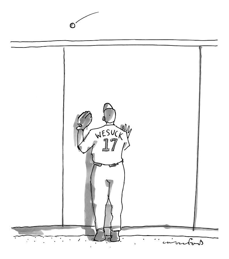 796x900 A Baseball Player Watches A Ball Fly Over A Wall Drawing - Baseball Player Drawing