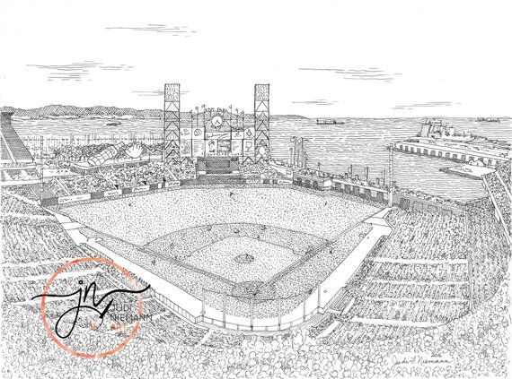 570x423 atampt park san francisco giants christmas print of baseball stadium - Baseball Stadium Drawing