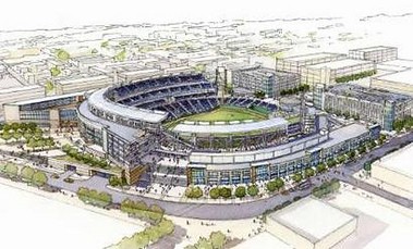 379x229 Southeast View Of A New Baseball Stadium Drawing - Baseball Stadium Drawing
