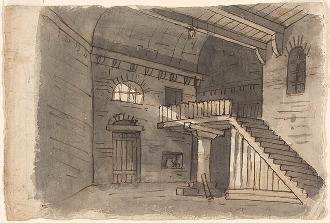 650x439 lorenzo sacchetti a basement or dungeon with a staircase verso - Basement Drawing