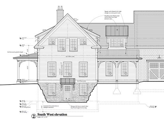550x406 partial elevation drawing of farmhouse with partial basement - Basement Drawing