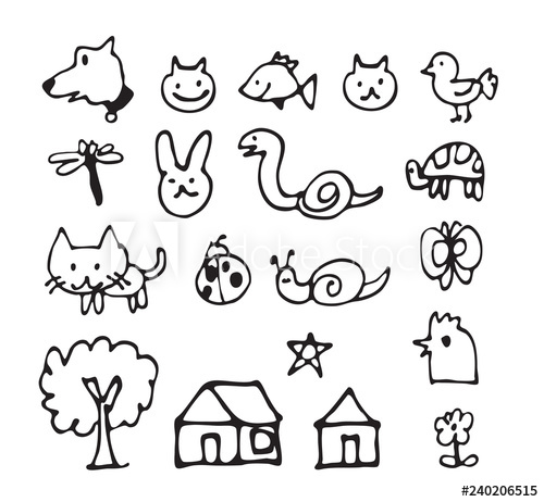500x462 ink brush animal icon design, basic cartoon thin line, hand draw - Basic Cartoon Drawing