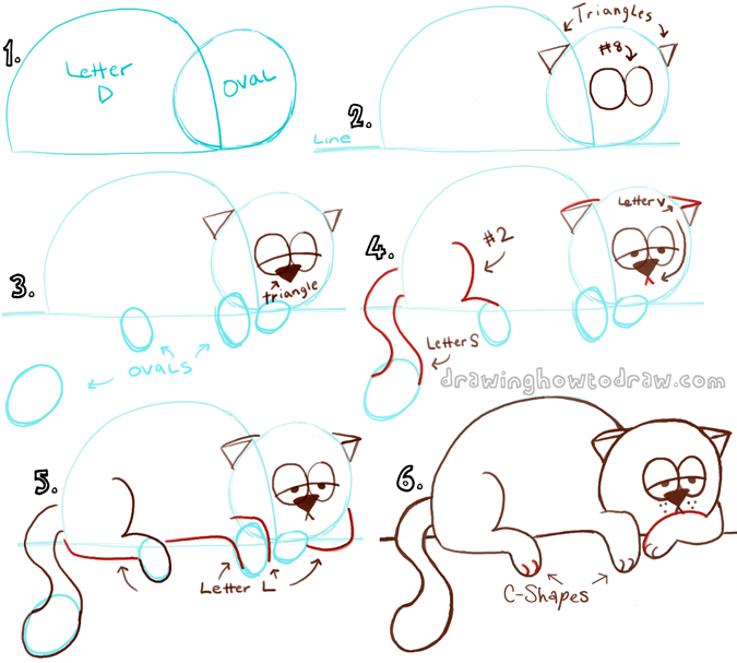 675x607 Big Guide To Drawing Cartoon Cats With Basic Shapes For Kids - Basic Cat Drawing