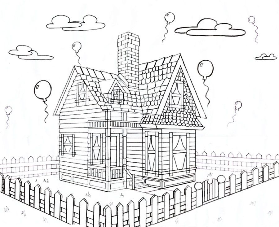 900x733 Disney House From Up Point Perspective - Basic House Drawing