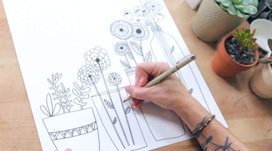 1080x600 Basic Line Drawing Flowers - Basic Line Drawing