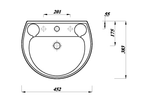 284x220 wash hand basin one tap hole - Basin Drawing