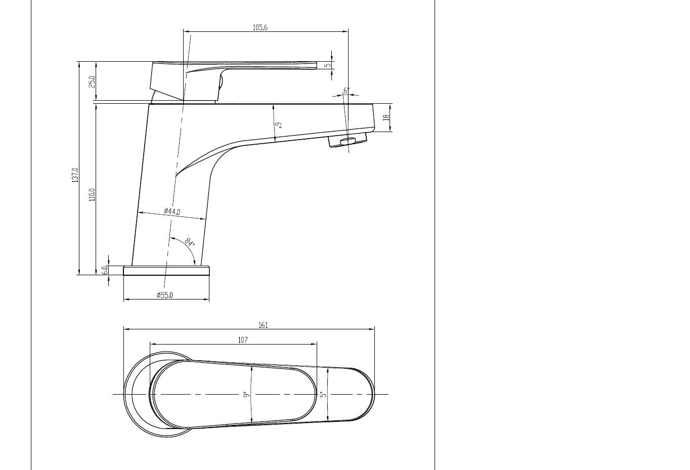 1364x929 Avanti Basin Mixer Drawing - Basin Drawing