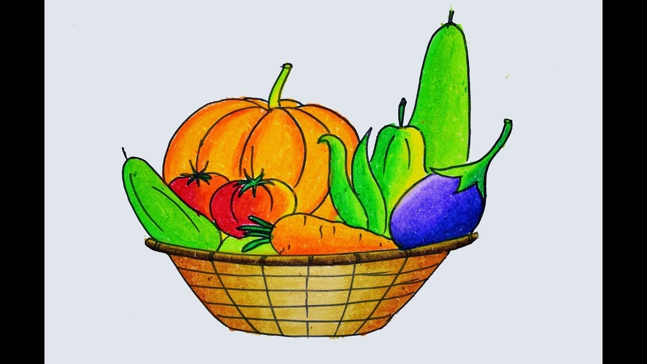 1280x720 How To Draw A Vegetables Basket Easy And Simple, Winter Vegetables - Basket Drawing Images