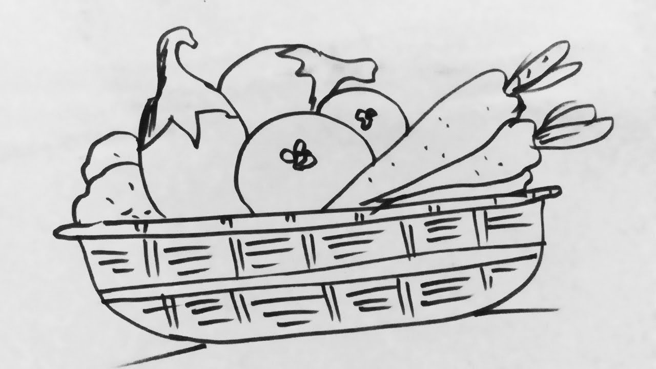 1280x720 How To Draw A Vegetables Basket Step - Basket Drawing Images
