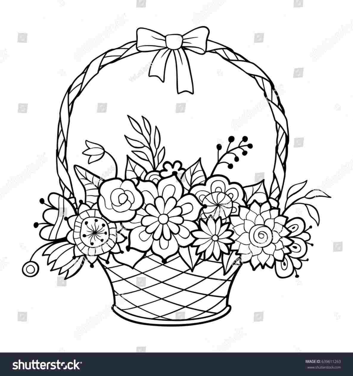 1185x1264 basket flower basket drawing images flowers handle decorated - Basket Drawing Images