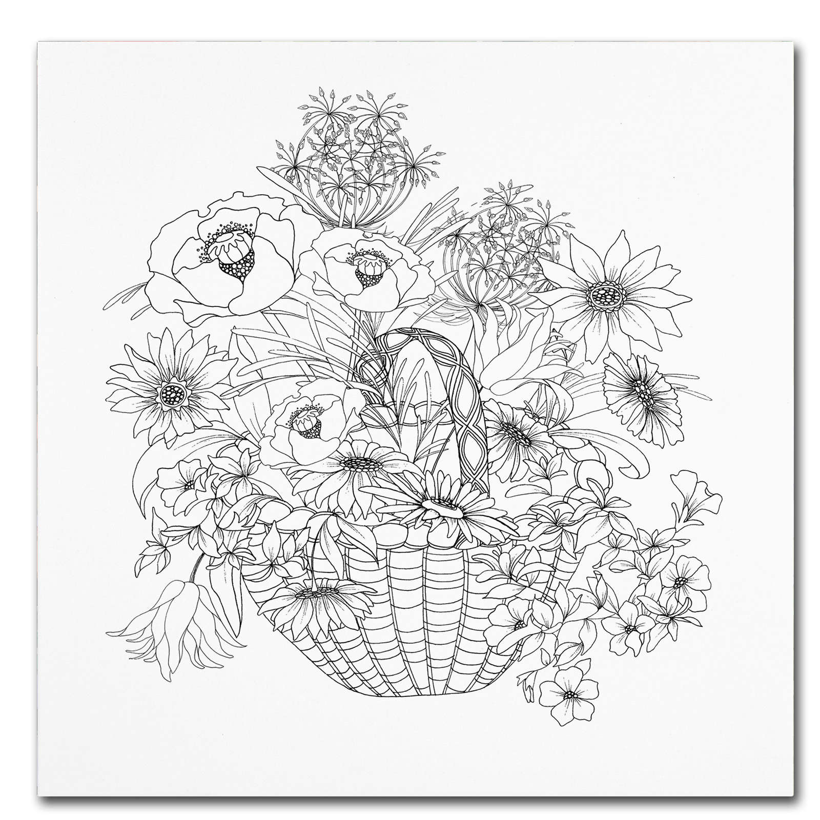 1600x1600 Trademark Art 'flower Basket' Drawing Print On Wrapped Canvas - Basket Drawings