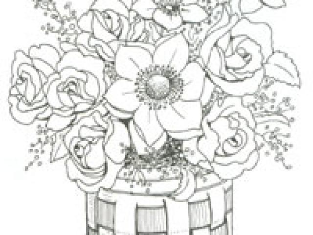 640x480 Drawing Of Basket Of Flowers - Basket Of Flowers Drawing