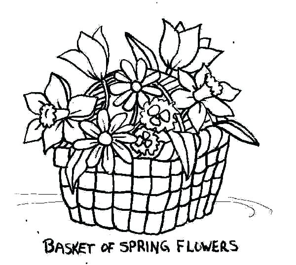 600x538 Basket Coloring Pages Printable - Basket Of Flowers Drawing