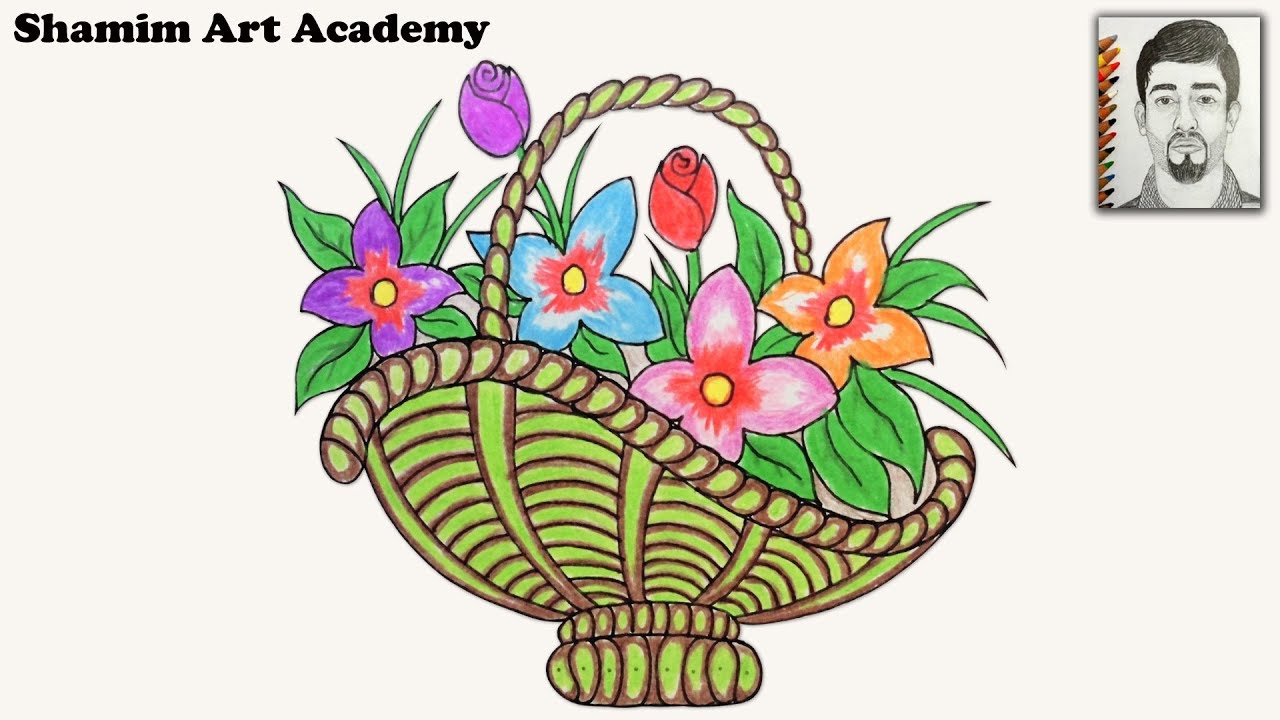 1280x720 How To Draw Flower Basket Step - Basket Of Flowers Drawing