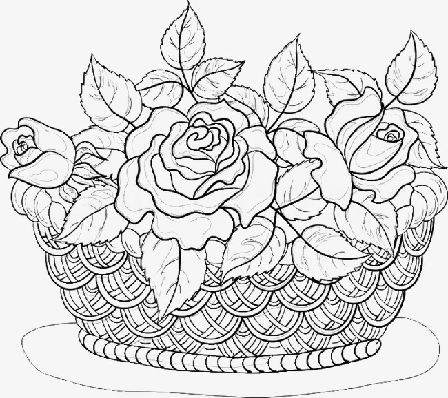 650x578 Sketch Basket, Sketch, Baskets, Flowers Png Image And Clipart - Basket Of Flowers Drawing