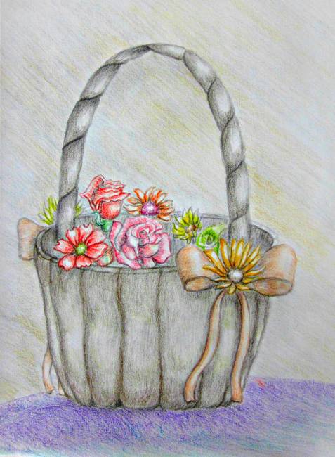 477x650 Stunning Flower Basket Colored Pencil Drawings And Illustrations - Basket Of Flowers Drawing
