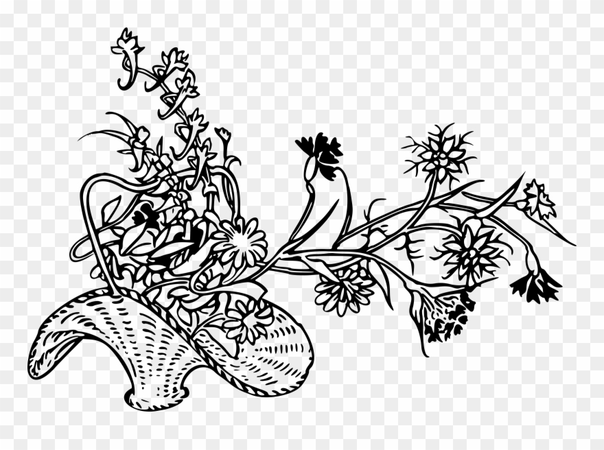 880x656 Big Image - Basket Of Flowers Drawing