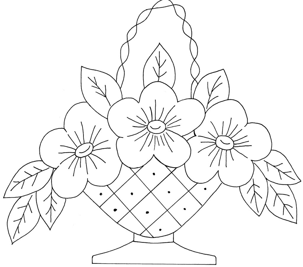1024x901 Draw Flower Basket - Basket Of Flowers Drawing