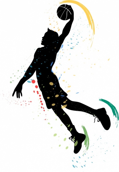 417x600 Basketball Drawing Player Icon Grunge Silhouette Decor Free Vector - Basketball Drawing