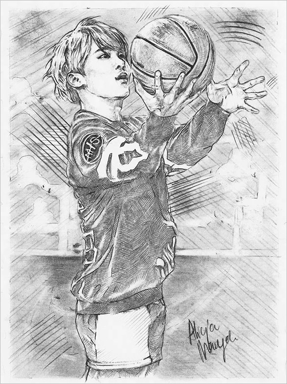 585x783 Fantastic Basketball Drawings To Download! Free Premium - Basketball Drawing