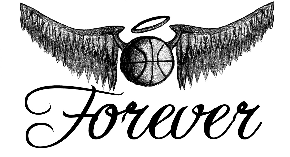 1189x644 Black Ink Basketball With Angel Wings Tattoo Design - Basketball Drawing Ideas