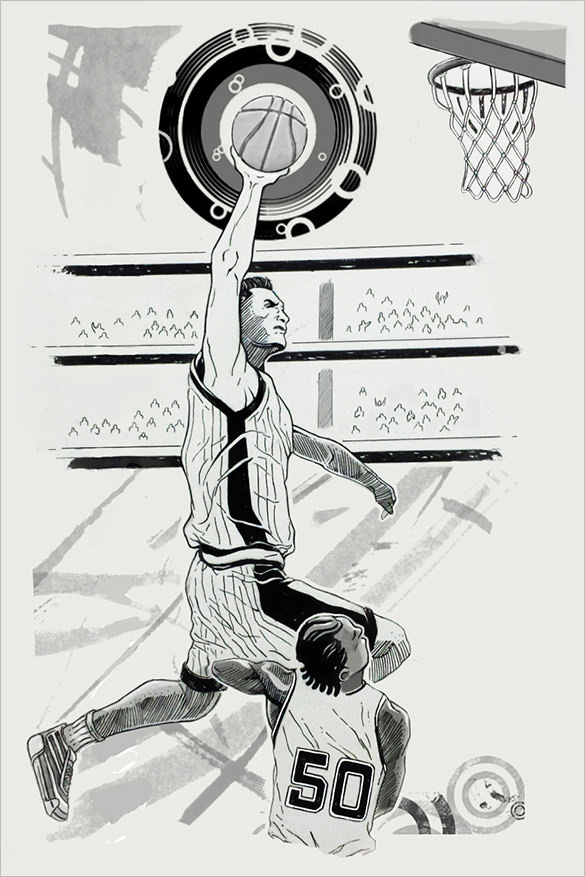 585x877 Fantastic Basketball Drawings To Download! Free Premium - Basketball Drawing Ideas