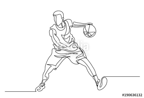 500x340 Continuous Line Drawing Illustration Shows A Basketball Player - Basketball Line Drawing
