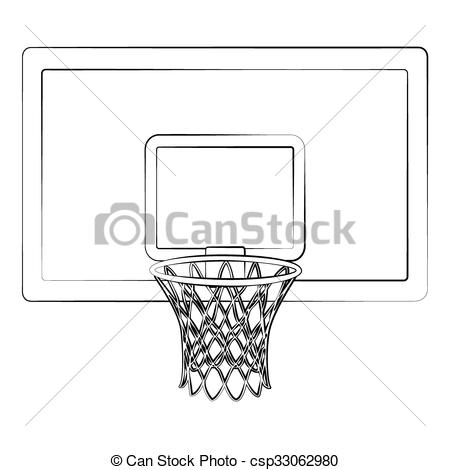 450x470 Black Outline Vector Basketball Hoop On White Background - Basketball Net Drawing