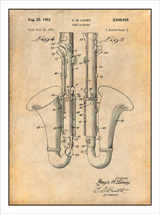 225x300 loney bass clarinet patent print art drawing poster x - Bass Clarinet Drawing