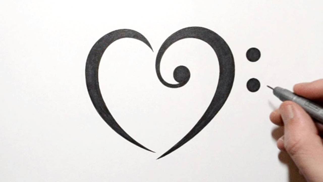 1280x720 how to draw a bass clef and heart tattoo design - Bass Clef Drawing