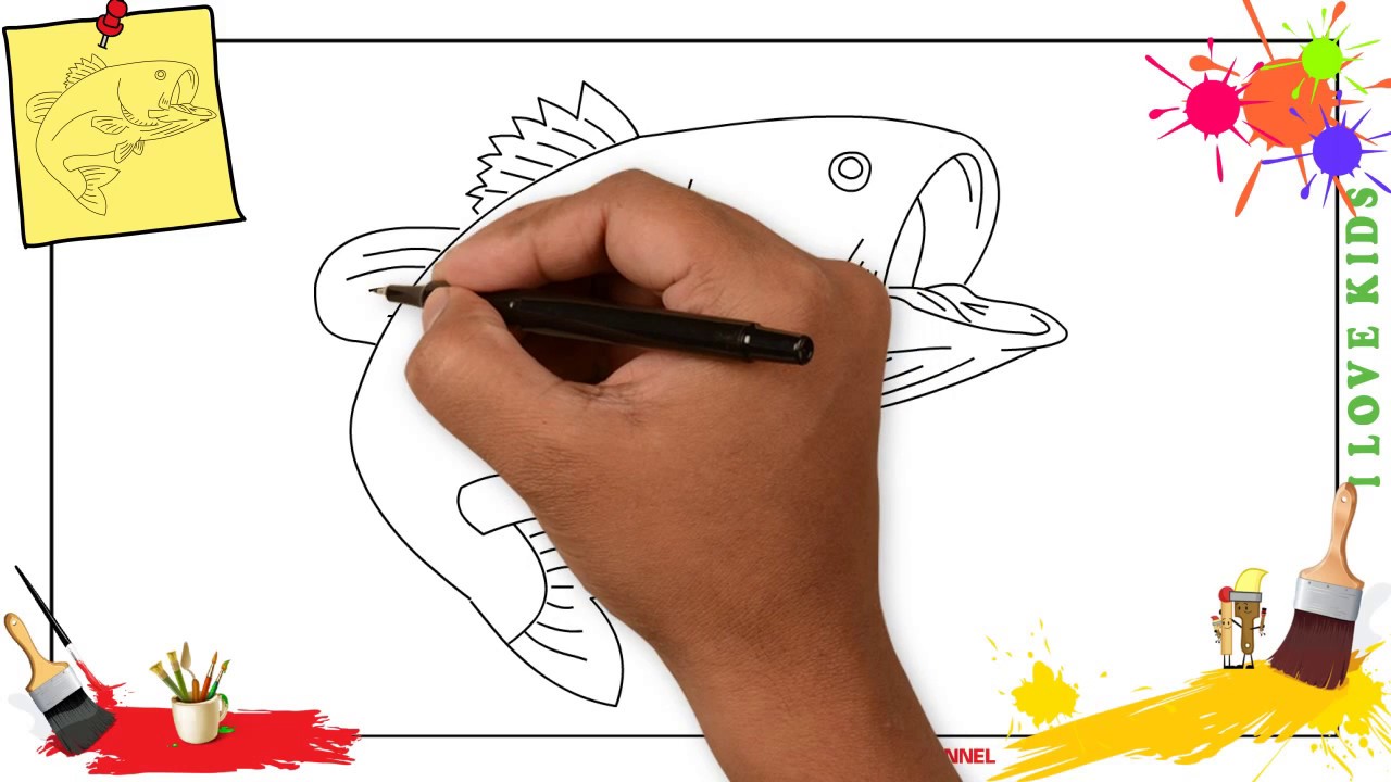 1280x720 how to draw a bass fish simple, easy slowly step - Bass Fish Drawing