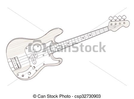 450x331 Bass Guitar Drawing On White Vector - Bass Guitar Drawing