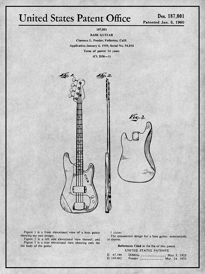 675x900 fender bass guitar patent print gray drawing - Bass Guitar Drawing