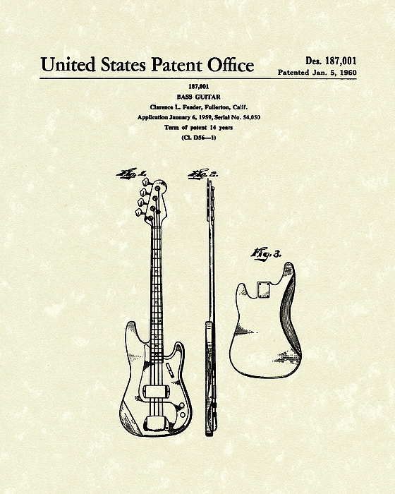 560x700 fender bass guitar patent art drawing - Bass Guitar Drawing