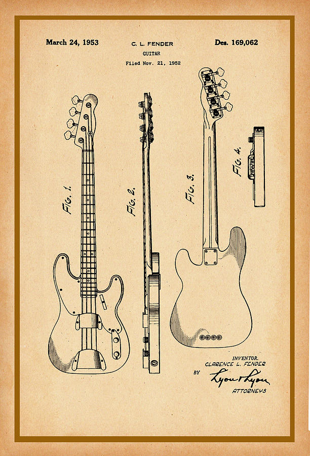 612x900 fender bass guitar patent drawing photograph - Bass Guitar Drawing