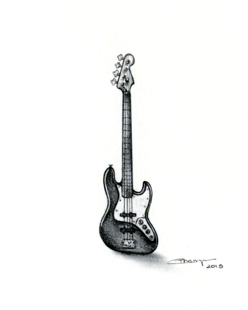 500x625 fender jazz bass miniature graphite pencil drawing x - Bass Guitar Drawing