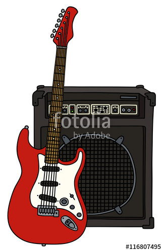 325x500 Red Electric Guitar And Combo Hand Drawing, Vector Illustration - Bass Guitar Drawing