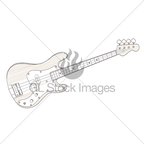 500x500 Bass Guitar Drawing On White Vector Gl Stock Images - Bass Guitar Drawing