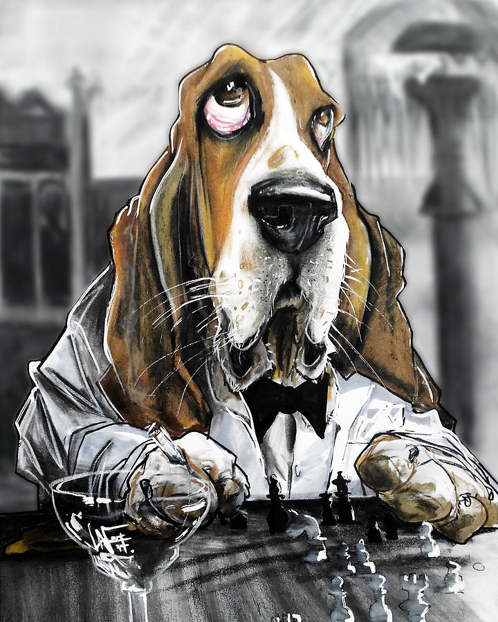 720x900 casablanca basset hound caricature art print drawing - Basset Hound Drawing