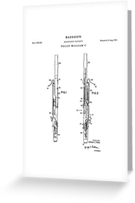 277x415 bassoon patent drawing blueprint greeting cards - Bassoon Drawing