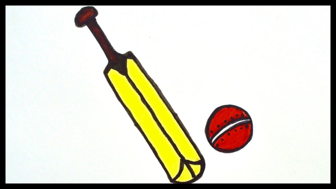 1280x720 How To Draw Cricket Bat And Ball Drawing And Coloring For Kids - Bat And Ball Drawing