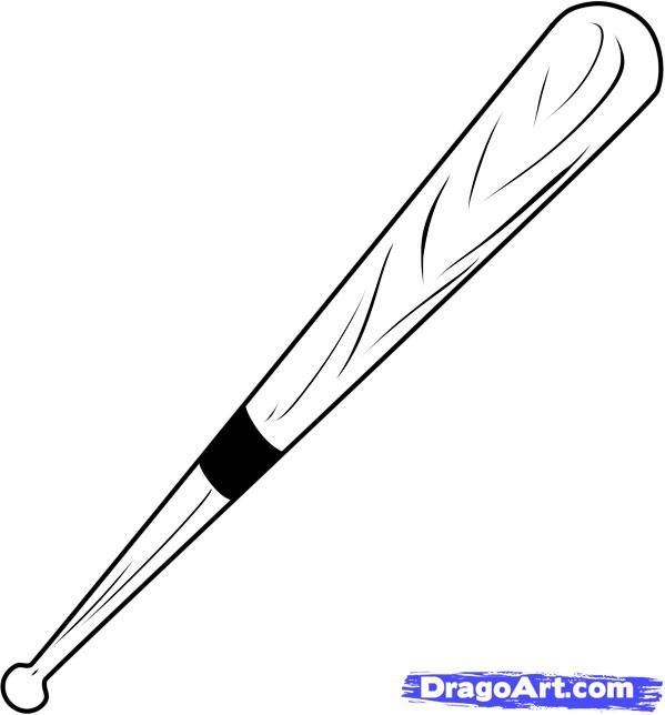 599x644 How To Draw A Baseball Bat, Step - Bat And Ball Drawing