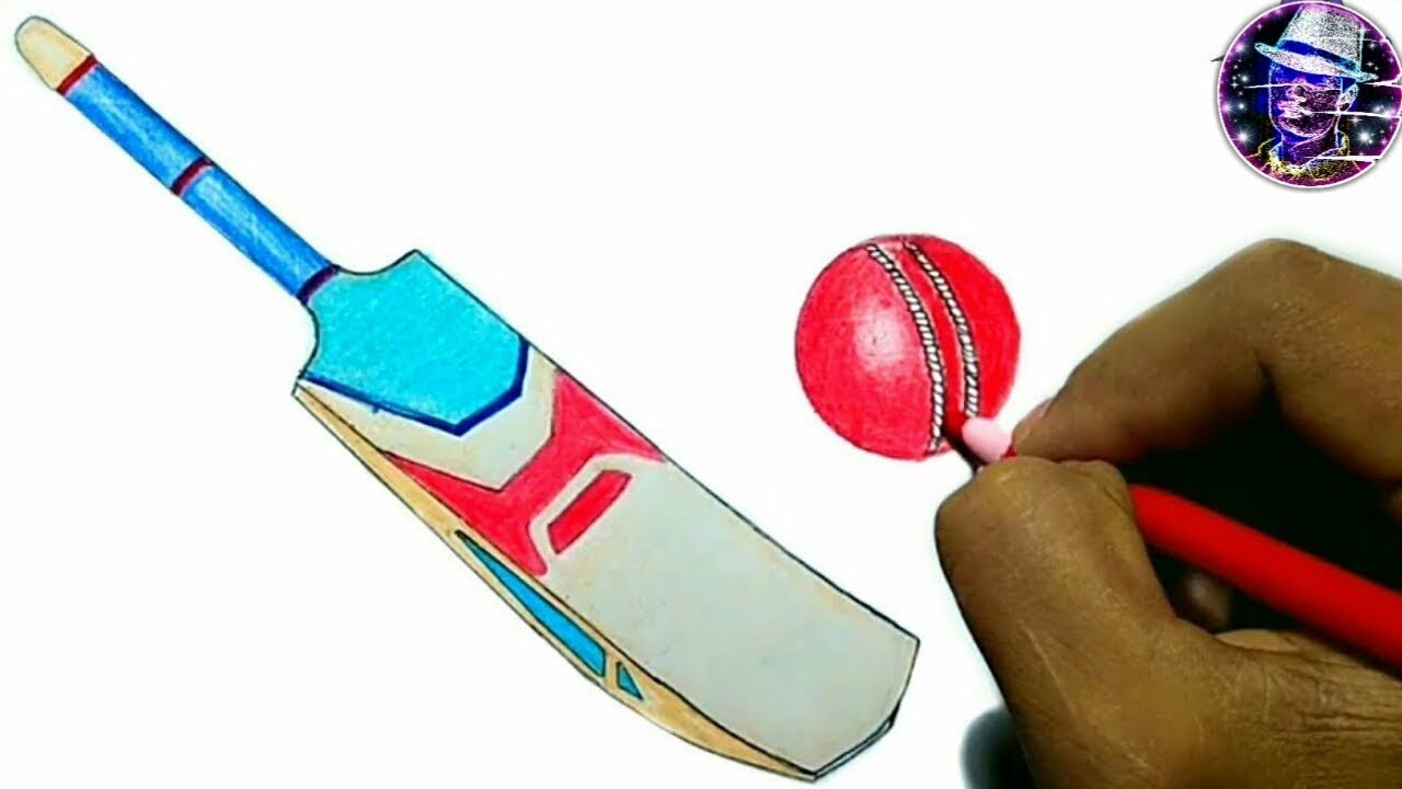 1280x720 How To Draw Cricket Bat And Ball Very Simple - Bat And Ball Drawing