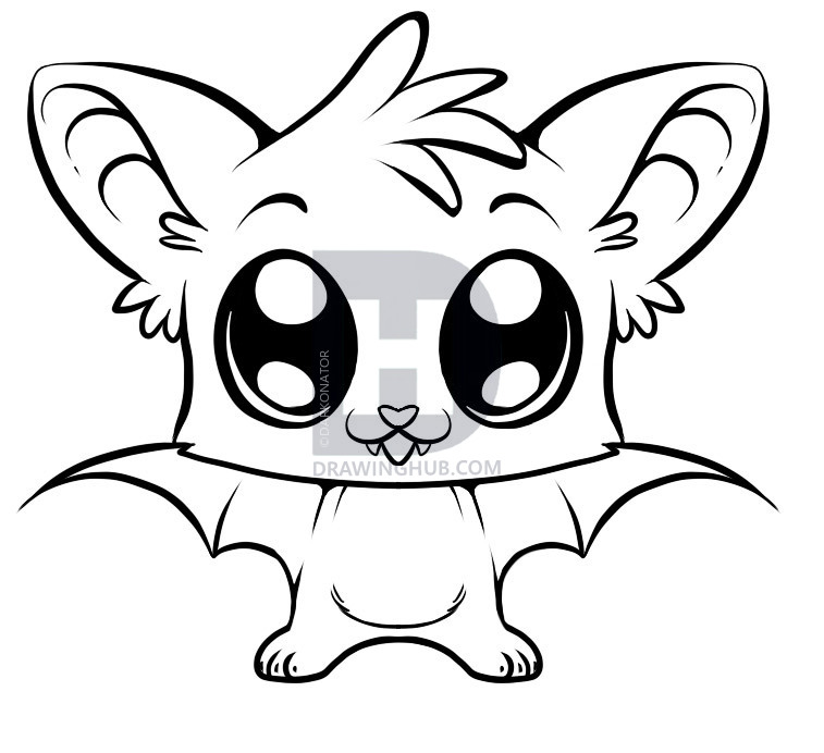 757x692 How To Draw A Cute Bat, Step - Bat Drawing