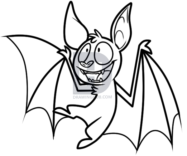 600x500 How To Draw A Vampire Bat, Step - Bat Drawing Outline
