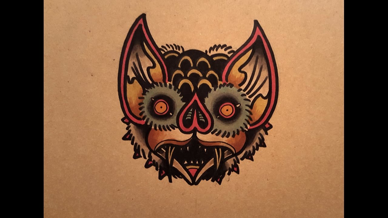 1280x720 How To Draw A Bat Face Old School Tattoo - Bat Face Drawing