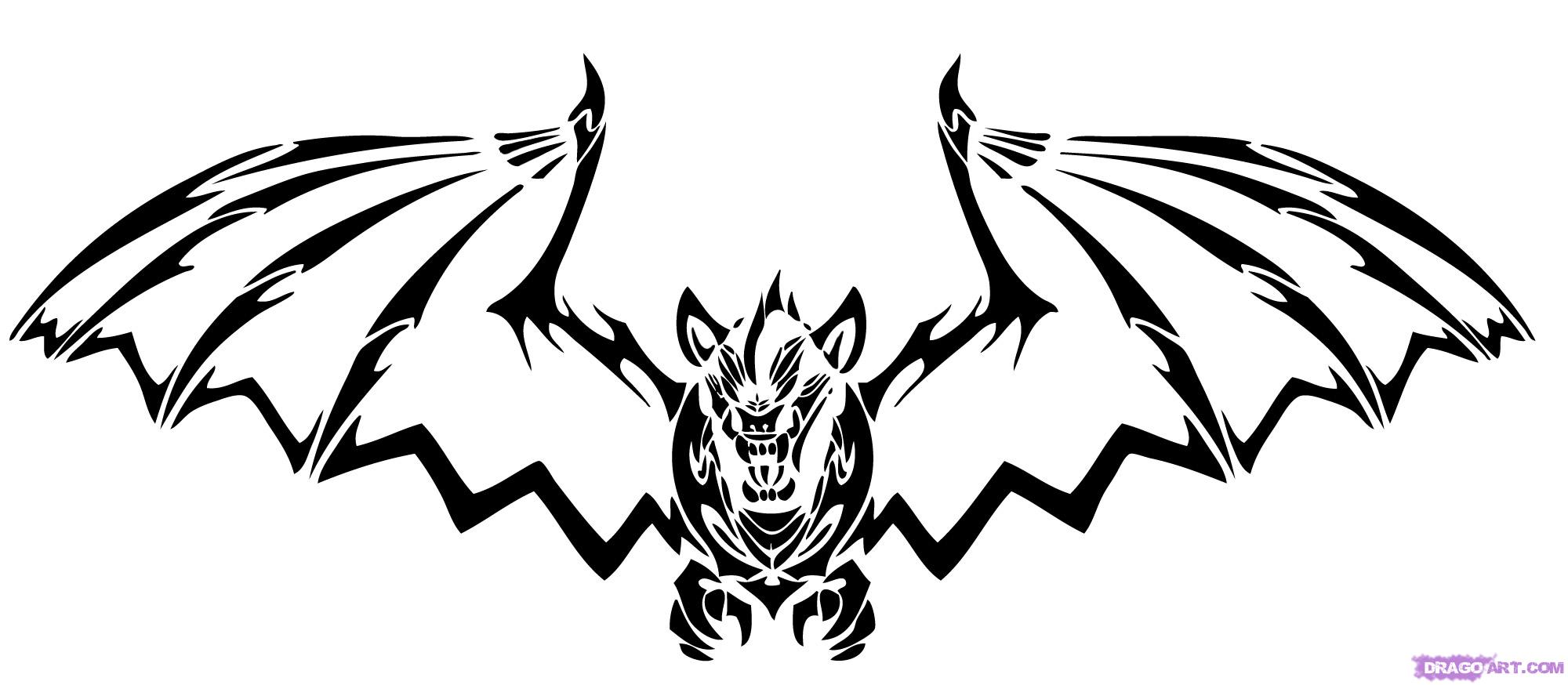 2000x874 How To Draw A Tribal Bat, Step - Bat Face Drawing